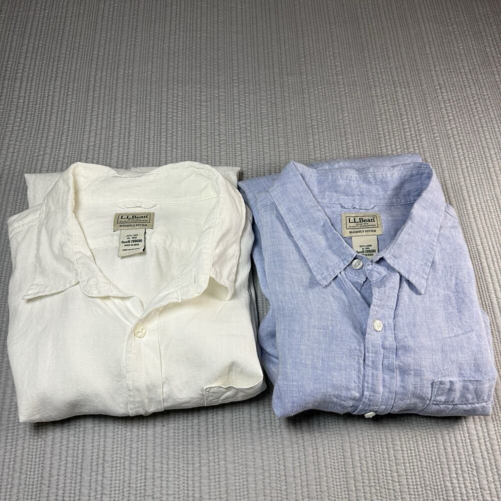 LL Bean Linen Shirt Men’s XL Long Sleeve Button Up Classic Quiet Luxury Lot Of 2